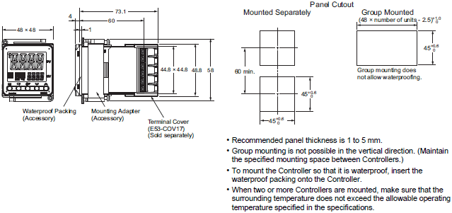 E5CC-800, E5CC-U-800 Dimensions 2 