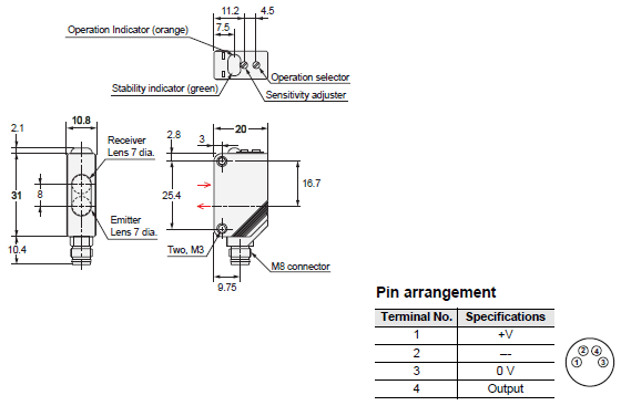 E3Z-[]-UL Dimensions 14 