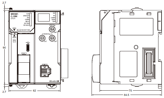 CJ3M-CPU3[] / -CPU1[] / CJ2M-MD21[] Dimensions 2 