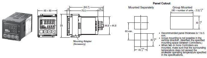 E5CN, E5CN-U Dimensions 2 